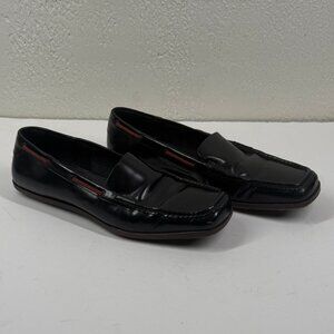 Vintage Gucci Loafers Web Detail Black Leather Slip-On Made in Italy Size 7